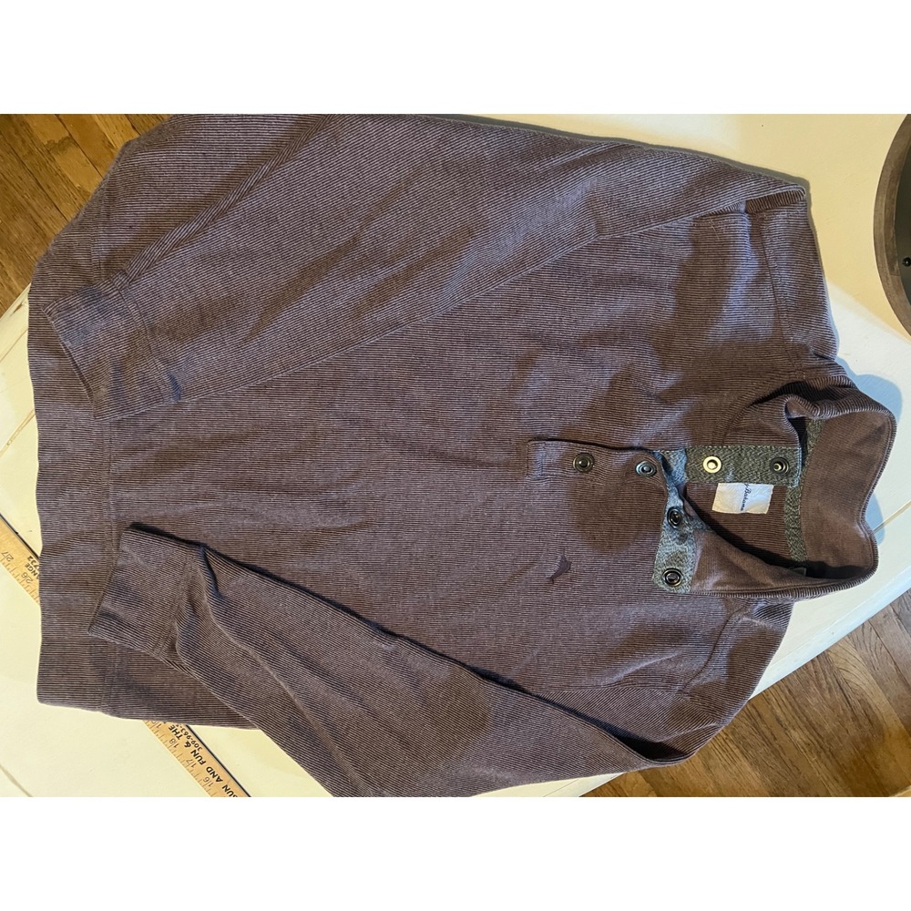 Tommy Bahama Mens Large Mauve Ribbed Snap Mock Neck Pullover Relaxed Marlin Logo